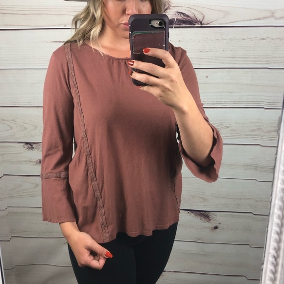 Sonoma Mauve Bohemian Cotton Belle Sleeve Top Medium - Picture 5 of 8